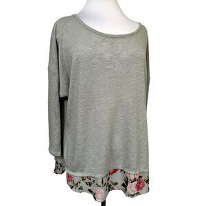 Soho New York & Company Women's Floral Hem Grey Sweater Top With Back Zipper XL